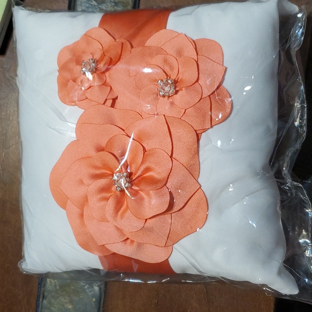Coral and white ring pillow